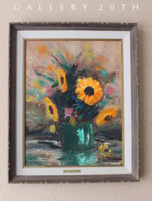 Vivid! Mid Century Modern Sunflowers Oil Painting! Flowers Orig 50'S 60'S Art