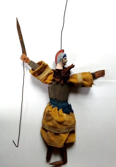Marionnette Ancienne Artisanale Mexicaine – Terre Cuite Et Bois, Sombrero, Jouet Vintage