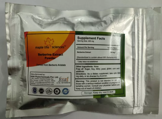 Berberine HCL 98% Extract Powder Control Blood Sugar. Pure & High Quality PE