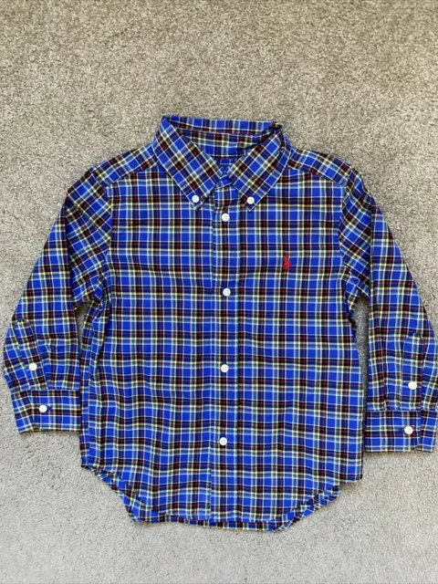 Boys Ralph Lauren Size 3T Blue Plaid Button Up Long Sleeve Shirt