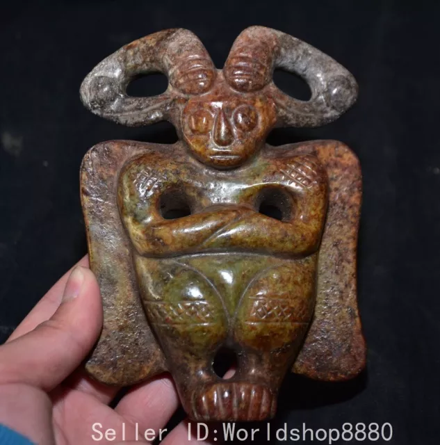 5.6"Old China Hongshan Culture Old Jade Carved Eagle Bird Sun God Amulet Pendant
