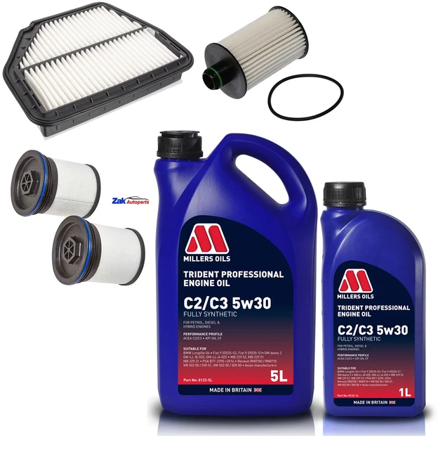 Service Kit For Vauxhall / Opel Antara 2.2 CDTi - Oil Filter Millers Oils 6230 Xf Premium C2 C3 5w30 Engine Oil 2010 2011 2012 2013 2014 2015 2016 2017