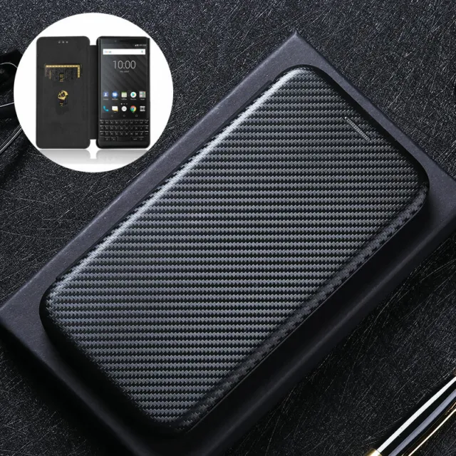 For BlackBerry Keyone /Key2, Luxury Hybrid Flip Carbon Fiber Wallet Case Cover