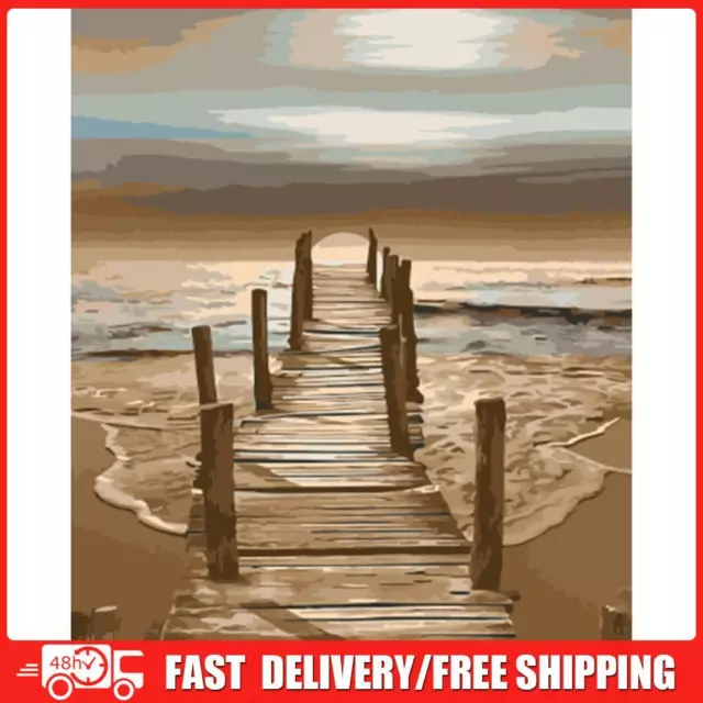 Painting By Numbers Kit DIY Wooden Bridge Canvas Oil Wall Art Picture Ornaments