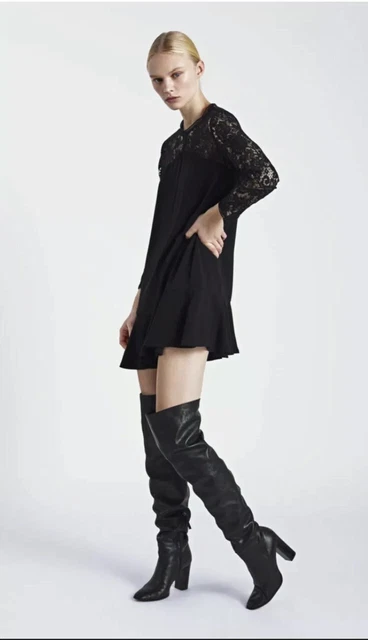 ZARA BLACK CONTRAST Lace Frilled Dress Black XS 5.50 PicClick UK