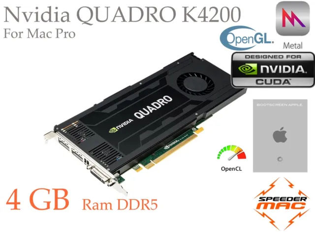  Nvidia Quadro K4200 4GB DDR5 Apple Mac Pro, Metal 4k Mojave Monterey Sonoma