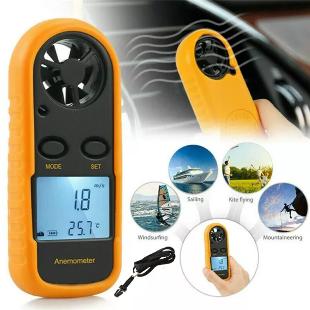 Digital Anemometer Air Flow Meter LCD Wind Speed Gauge Handheld Thermometer