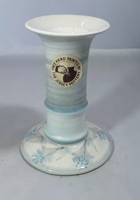 Vintage Retro 1970's Jersey Pottery Candle Stick Blue Floral Pat Original Label