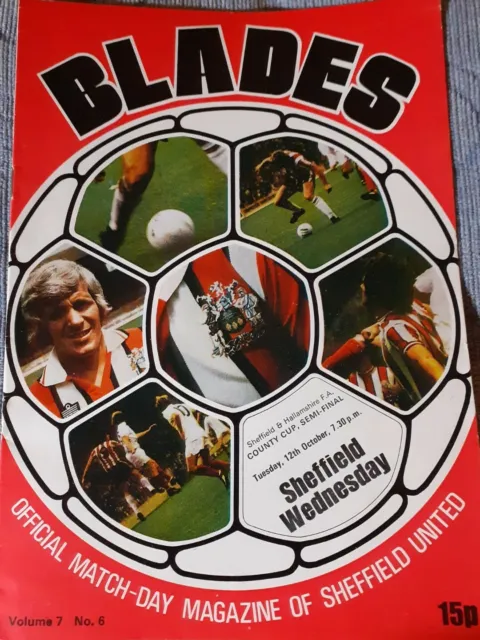 Sheffield Utd v Sheffield Wed County Cup S/F Football Programme 12th Oct 1976