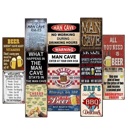 Man Cave Vintage Metal Tin Signs Beer Retro Plate Pub Bar Art Decor Wall Poster