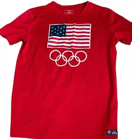 Team USA Olympics Rings Athletic Shirt Boys Xl 14 America Flag Tee Red