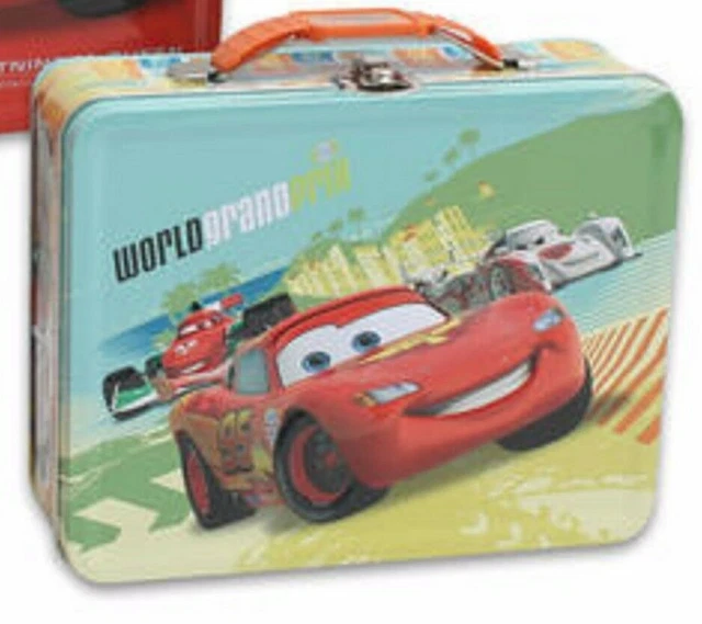 DISNEY PIXAR CARS Lightning McQueen World Grand Prix Blue Tin Lunch Box ...