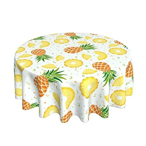 Granbey Summer Pineapple Tablecloth Round 60 Inch Tropical Fruit Tablecloths ...