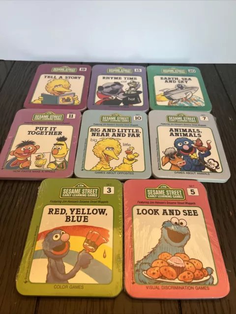 LOT OF 8 Vintage 1989 Sesame Street Early Learning Games Card Set