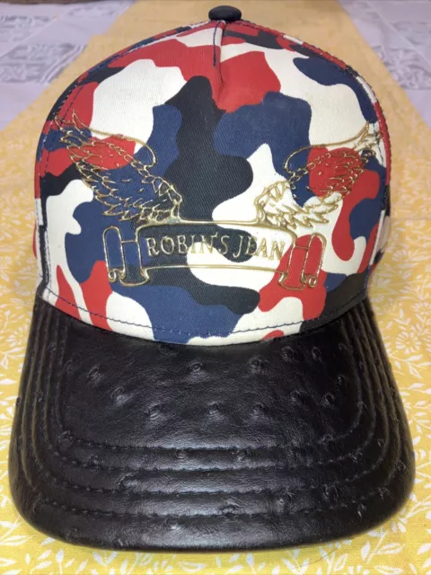 Robin’s Jeans Gold Wings Black Ostrich Leather Red White Blue Camo Snapback Hat