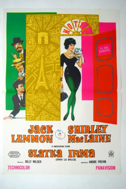 Irma La Dolce Douce Shirley Maclaine 1963 Wilder Lemmon Rare Exyugo Movie Poster