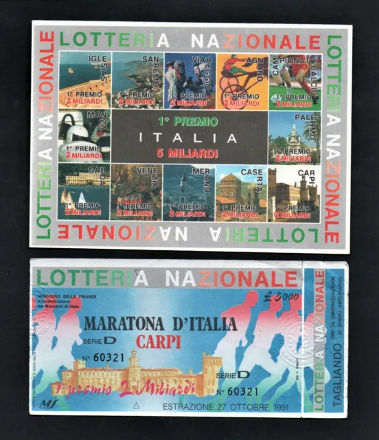 Lotteria Nazionale 1991 Biglietto Con Tagliando E Cartolina  Nuovi Carpi