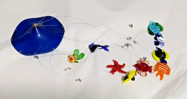 Murano Glass Fish Mobile Bubbles Dolphin Seahorse Starfish Aquarium see Video