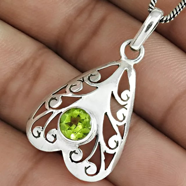 Natural Peridot Gemstone 925 Sterling Silver Pendant Vintage For Women H90