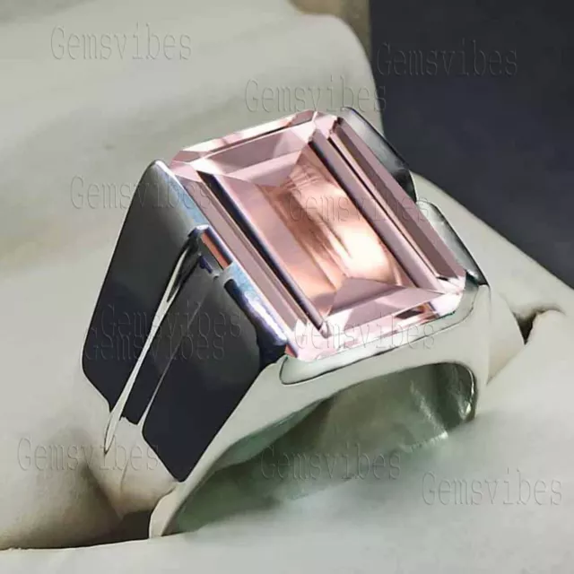 Solid 925 sterling Silver Solitaire Designer Bold Handmade Morganite Men's Rings