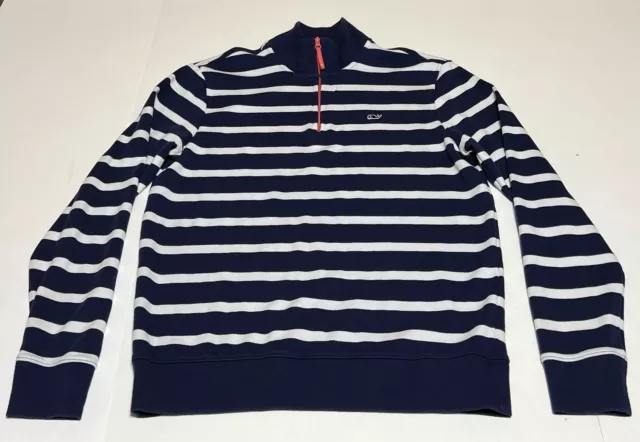 Vineyard Vines Men's Blue White Striped 1/4-Zip Sweater Sz Small