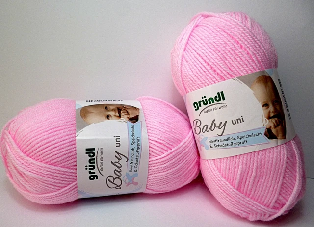 Wolle zum Stricken BABYWOLLE uni 50 g Fb. 7 rosa v. Fa.Gründl LL 150m/50 g
