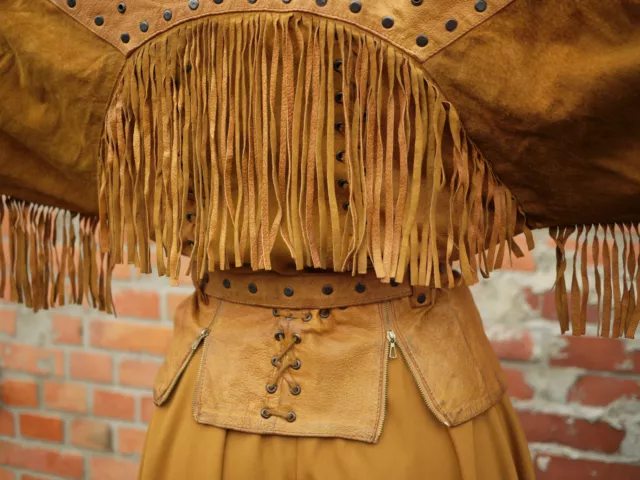 Charabê Fringes Jacket Studs Leather Cognac 90er True Vintage 90s