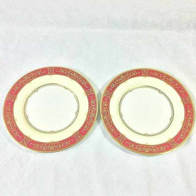 Antique Mintons Minton Grasmere Crimson Set 2 Dinner Plates 10.5"D Elegant Xmas