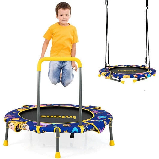 36 Inch Foldable Mini Trampoline for Kids with Adjustable Straps