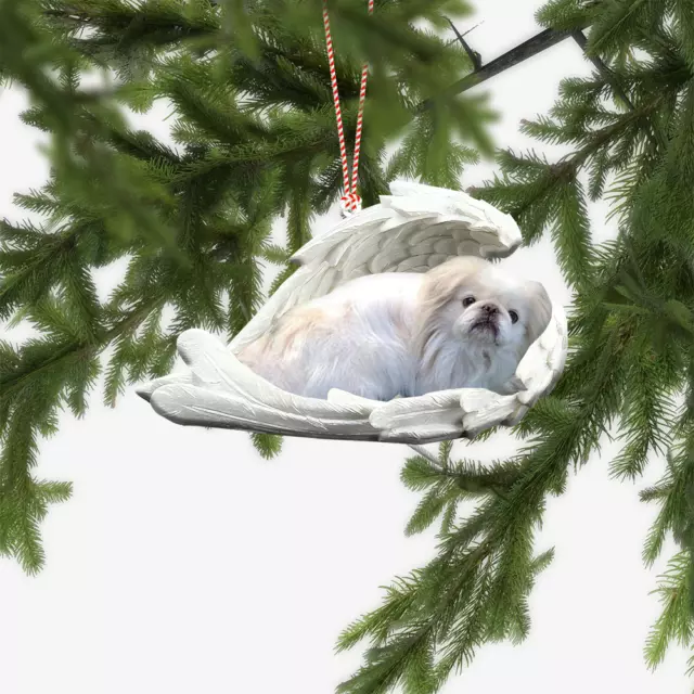 Pekingese Dog Sleeping Angel Car Ornament, Pekingese Dog Angel Wings Ornament