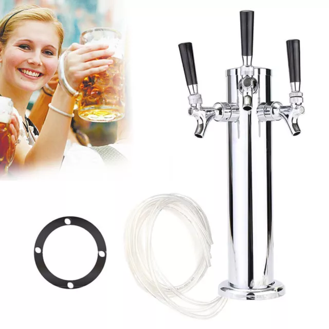 Single Tap Triple Faucet Draft Beer Tower Pub Bar Kegerator Stainless Silver