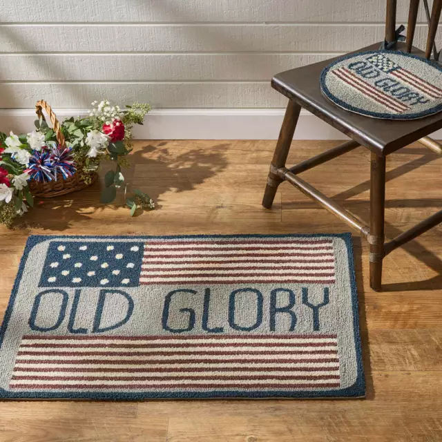 Primitive/Farmhouse Old Glory Flag Hooked Accent Rug 2x3