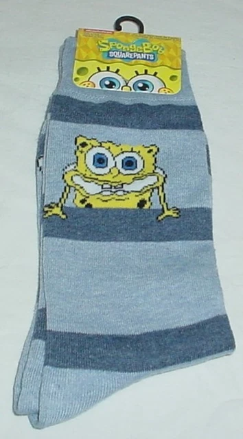 Mens Spongebob Socks Nickelodeon Novelty Blue Size 6-12 New (1 Pair)