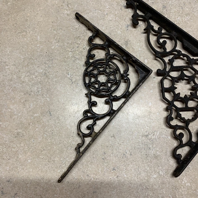 3 Antique Victorian Cast Iron Shelf Brackets-Ornate-8”x 6” & 9”x 7” 2