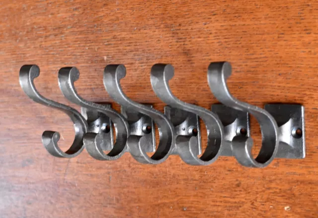 Five Classic Antique Style Cast Iron Double Coat Hook Hanger R16