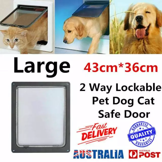 Large Size 2 Way Lockable Pet Dog Cat Safe Security Brushy Flap Door Black AU