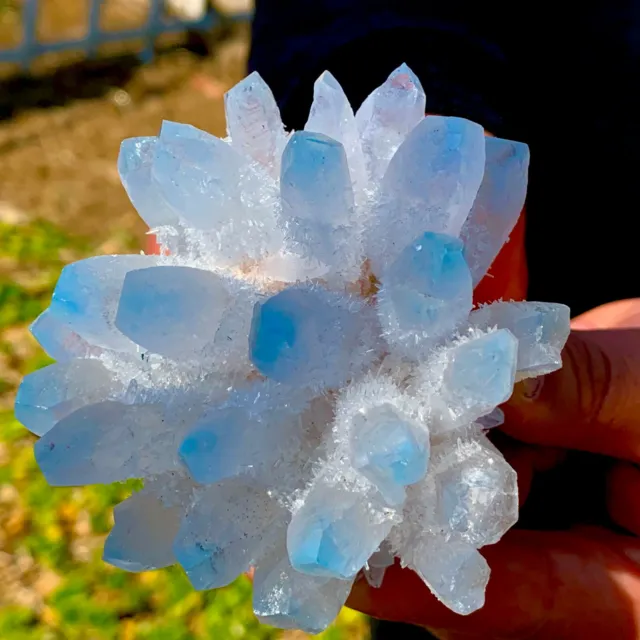 315G New Find sky blue Phantom Quartz Crystal Cluster Mineral Specimen Healing 3