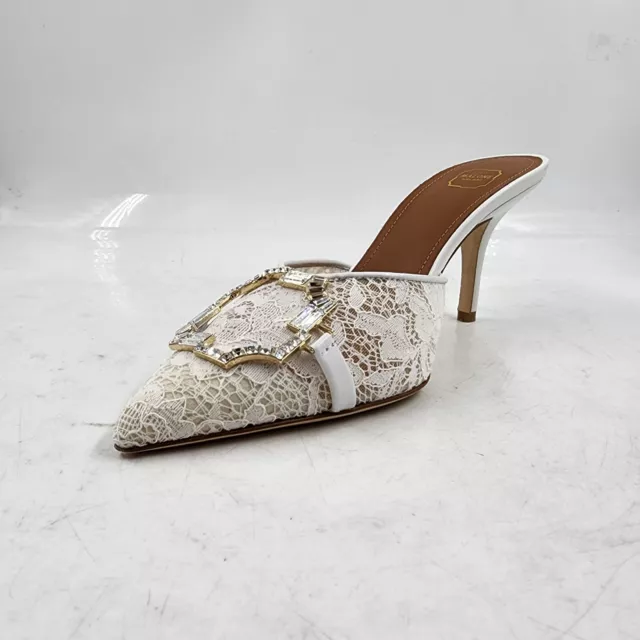 Malone Souliers Missy Lace High Heel Mules Women's 6 White Embellished Slip On