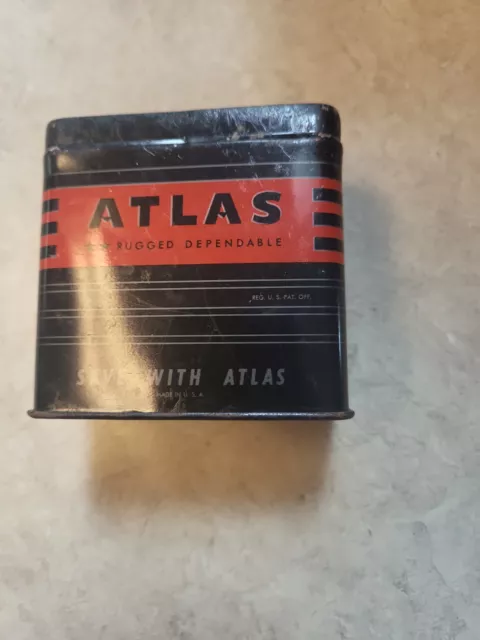 Vintage Atlas Battery Tin Bank no lid
