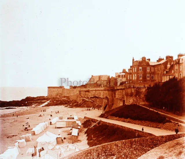 Frankreich Saint-Malo Strand Bretagne c1930 Foto Platte De Verre Stereo Vintage