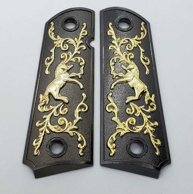 1911 Skull Grips – Gold Plated Zinc Grips For Colt Full Size Government & Clones | Cool Custom Handgun Grip Upgrade
