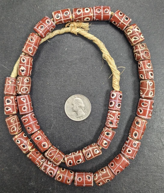 Antique Trade Beads  Brick Red Trial Decorated w/Eyes and Cross