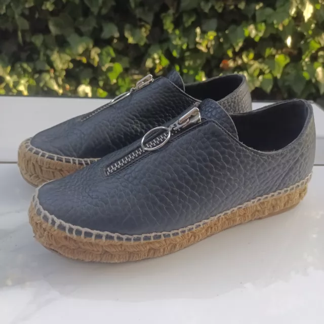 Alexander Wang Devon Espadrille Flats Black Leather Size 36 3