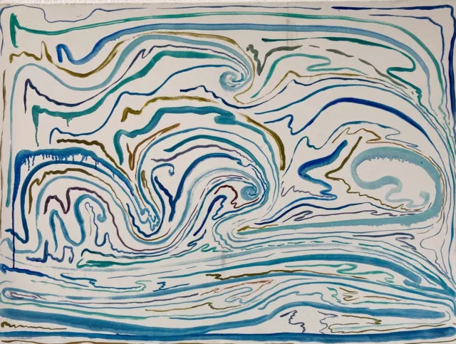 Ölbild Abstrakte Komposition Blaue Wellen Informel Franz Leitenmeier #S121