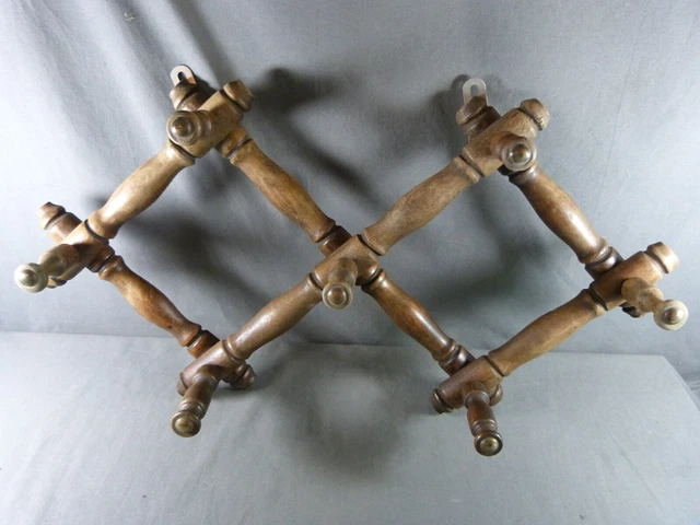 ⭐ Antique French Faux Bamboo Wood Coat Rack Hat Rack with Brass Knobs ⭐