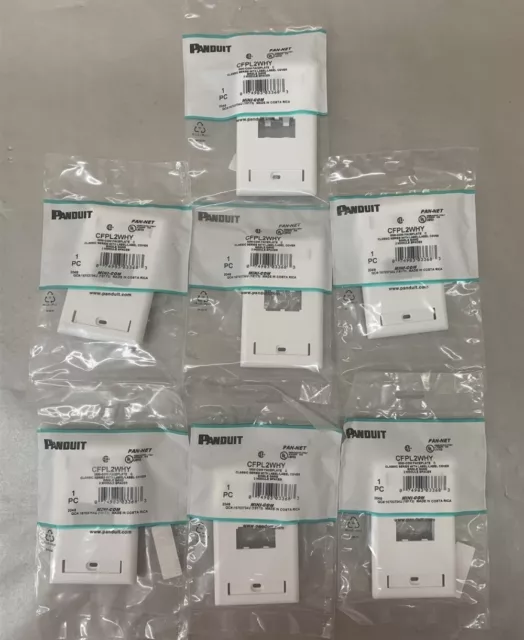 (Lot of 7) Panduit CFPL2WHY Mini-Com Faceplate Single Gang 2 Module Spaces