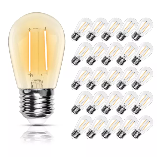 LED 2W String Light Bulbs Replacement Outdoor S14 Plastic Edison Bulbs, 6/15/25P