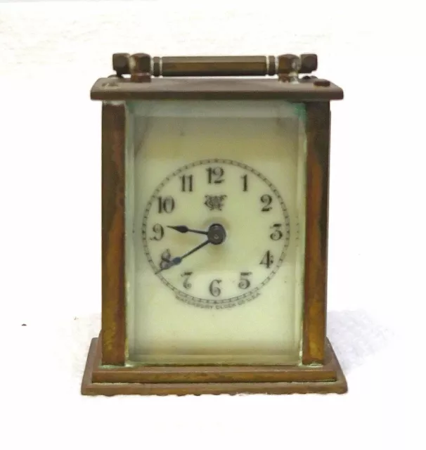 Antique Miniature Waterbury Brass Case & Glass Carriage Clock