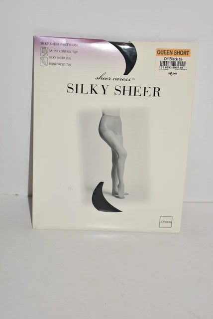 Sheer Caress Silky Sheer Pantyhose Control Top Queen Short Black New Sealed