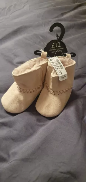 Next Pink Moccasin Furry Boots Size 3  - 6 Months